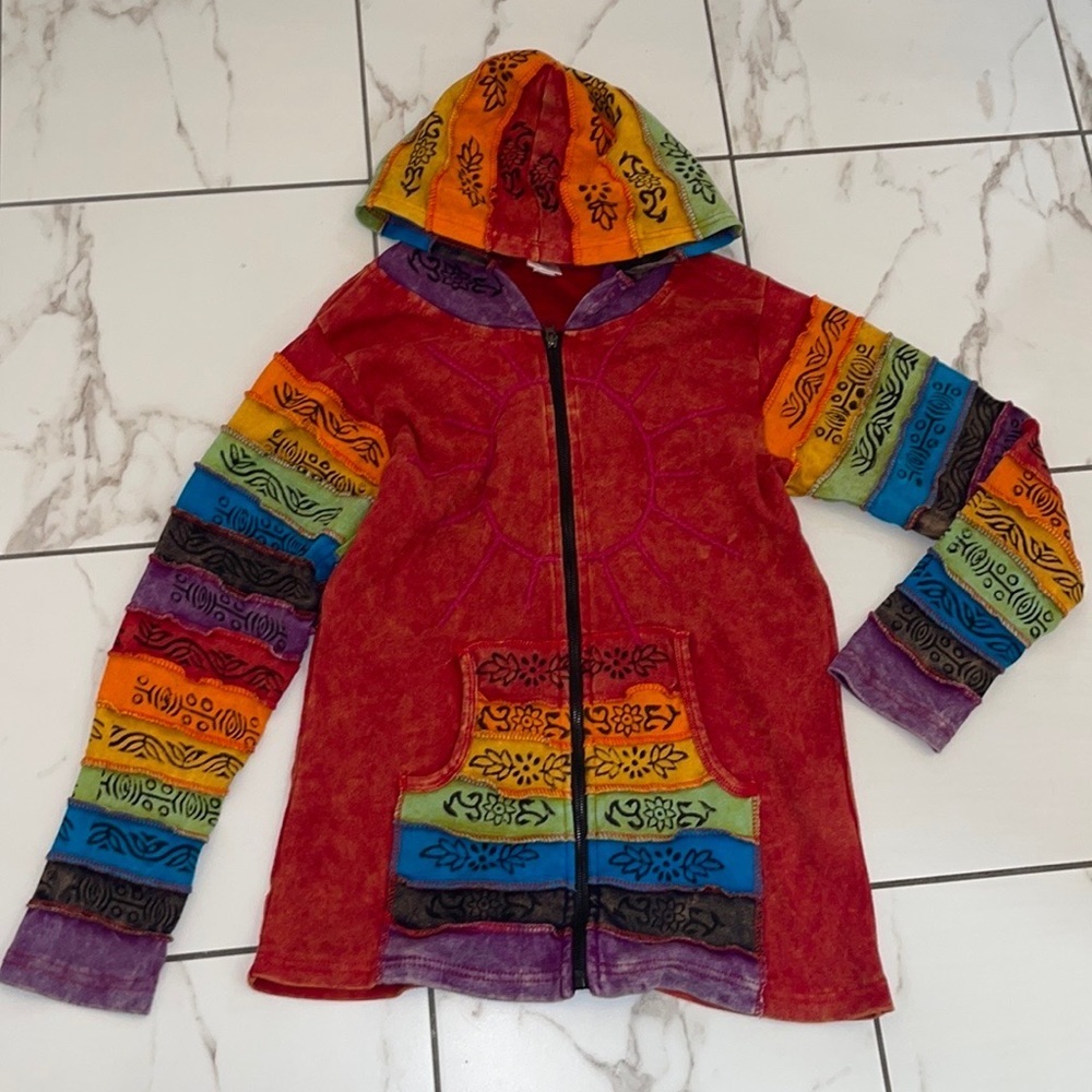 Colorful bright Rainbow embroidered Boho Hoodie